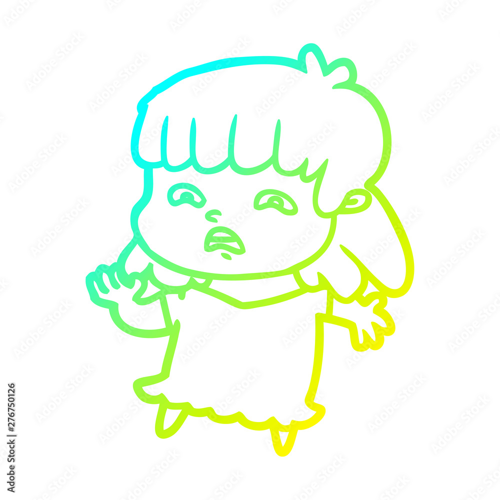 cold gradient line drawing cartoon worried woman cold gradient line drawing cartoon worried woman
