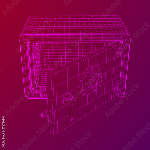 Metal bank vault safe. Wireframe low poly mesh vector illustration