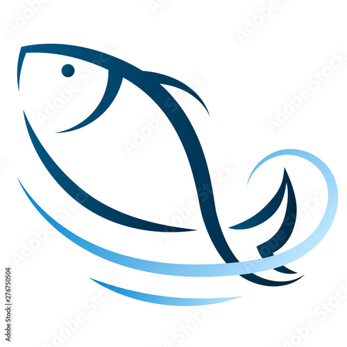 Silhouette of a cute fish on a blue wave