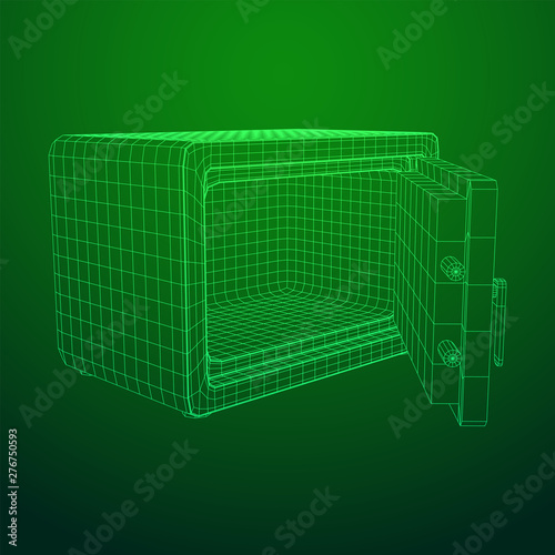 Metal bank vault safe. Wireframe low poly mesh vector illustration