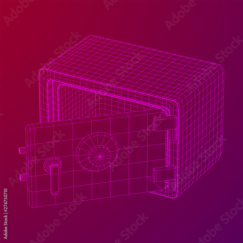 Metal bank vault safe. Wireframe low poly mesh vector illustration