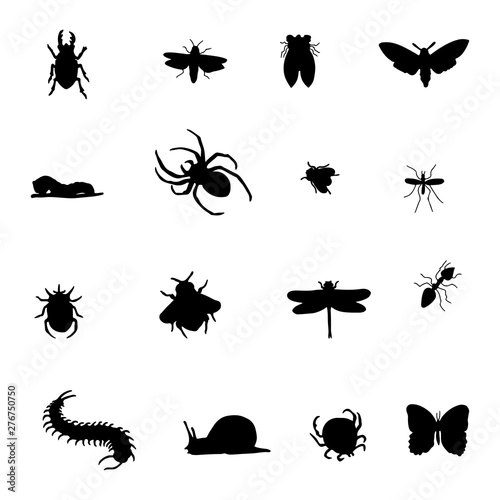 Set of insects collection. insects silhouette . Vector EPS 10.