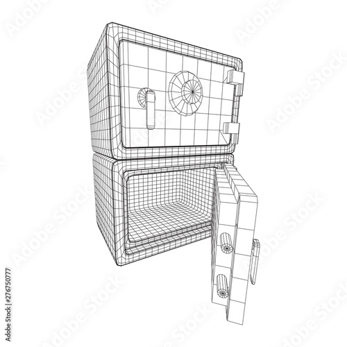 Metal bank vault safe. Wireframe low poly mesh vector illustration © newb1