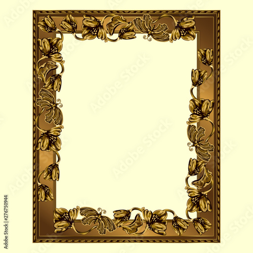 Rectangular frame of copper color with flowers and butterflies