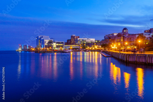 Harbor and downtown at night, in Halifax