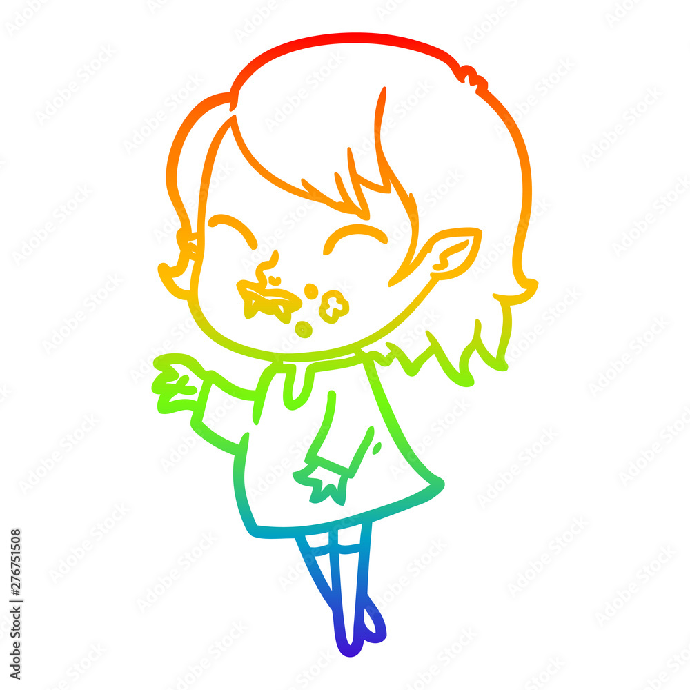 rainbow gradient line drawing cartoon vampire girl with blood on cheek rainbow gradient line drawing cartoon vampire girl with blood on cheek