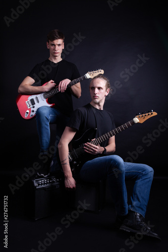 Rock band consisting of two young caucasian adults © frimufilms