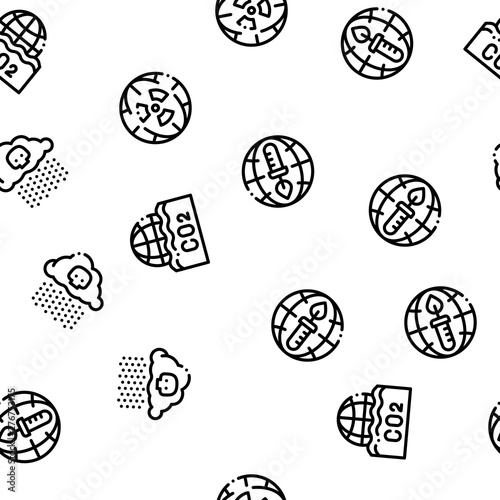 Environmental Problems Vector Seamless Pattern. Environmental Problem, Industrial Pollution, Contamination Linear Pictograms. Greenhouse Effect, Global Warming, Climate Change Contour Illustrations