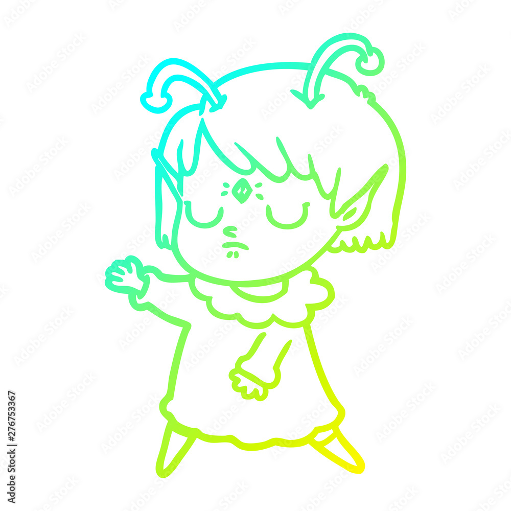 cold gradient line drawing cartoon alien girl cold gradient line drawing cartoon alien girl