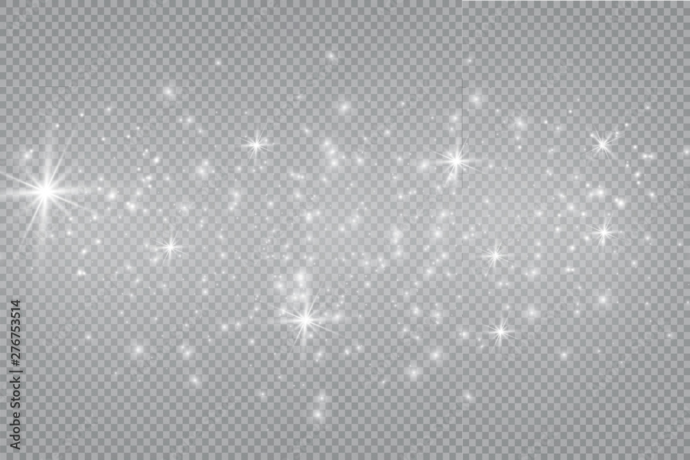 The dust is yellow. yellow sparks and golden stars shine with special light. Vector sparkles on a transparent background. Christmas light effect. Sparkling magical dust particles.