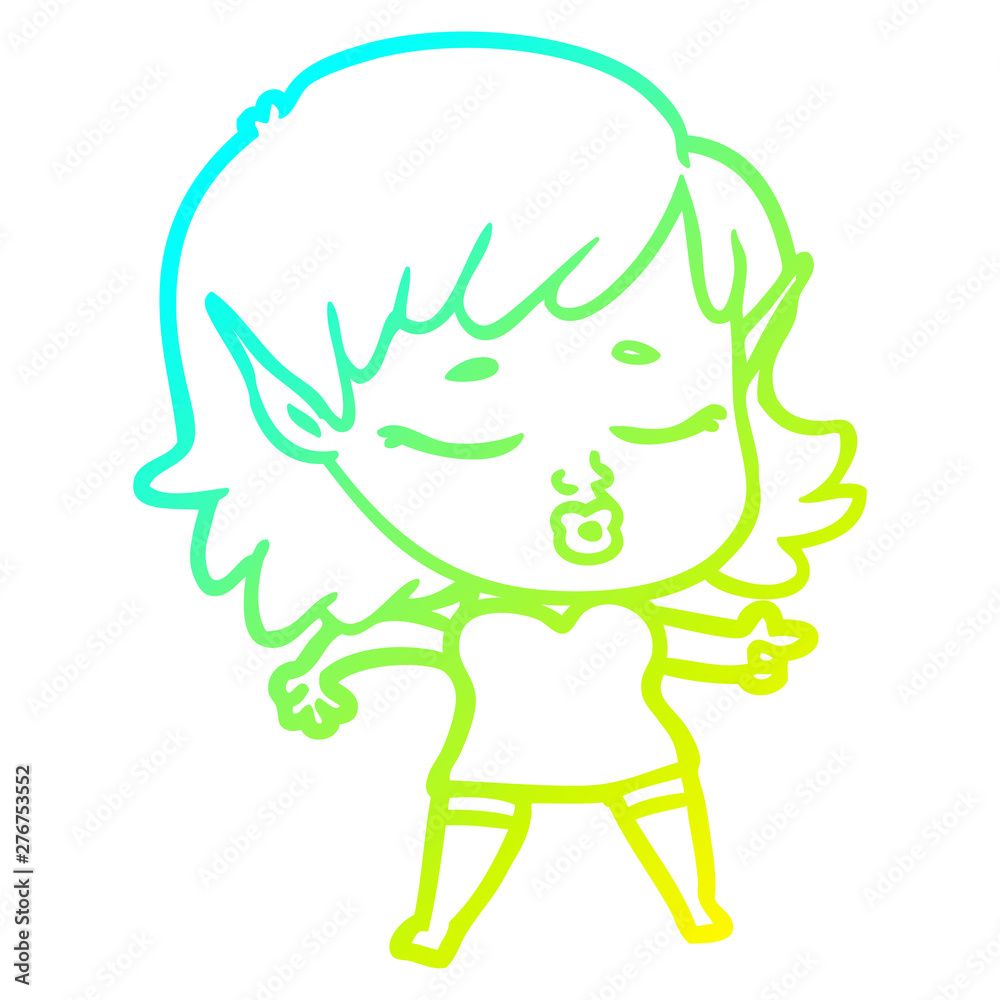 Fototapeta premium cold gradient line drawing pretty cartoon elf girl