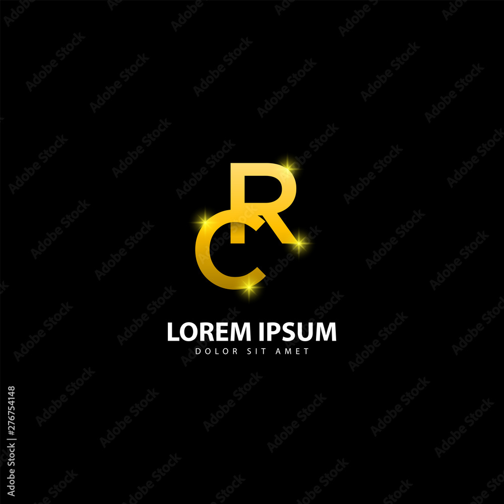 Gold Letter R Logo. RC Letter Design Vector with Golden Colors Gold Letter R Logo. RC Letter Design Vector with Golden Colors