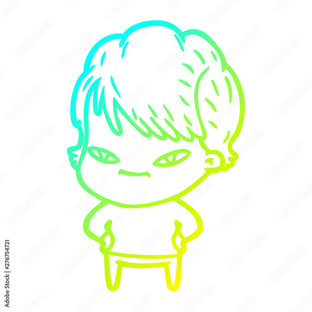 cold gradient line drawing cartoon happy woman cold gradient line drawing cartoon happy woman