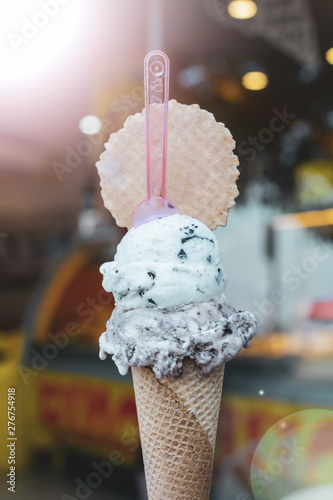 Cone with two balls of delicious ice cream