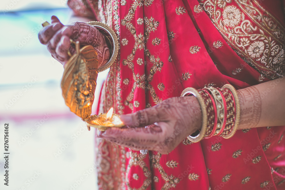 Indian pre wedding ritual items close up