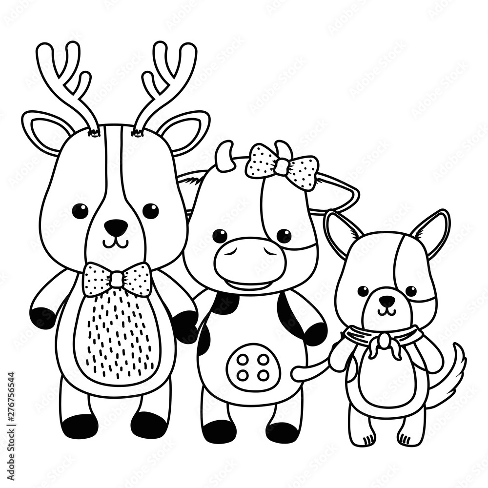 Fototapeta premium Reindeer cow and dog cartoon design