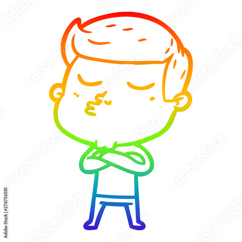 rainbow gradient line drawing cartoon model guy pouting