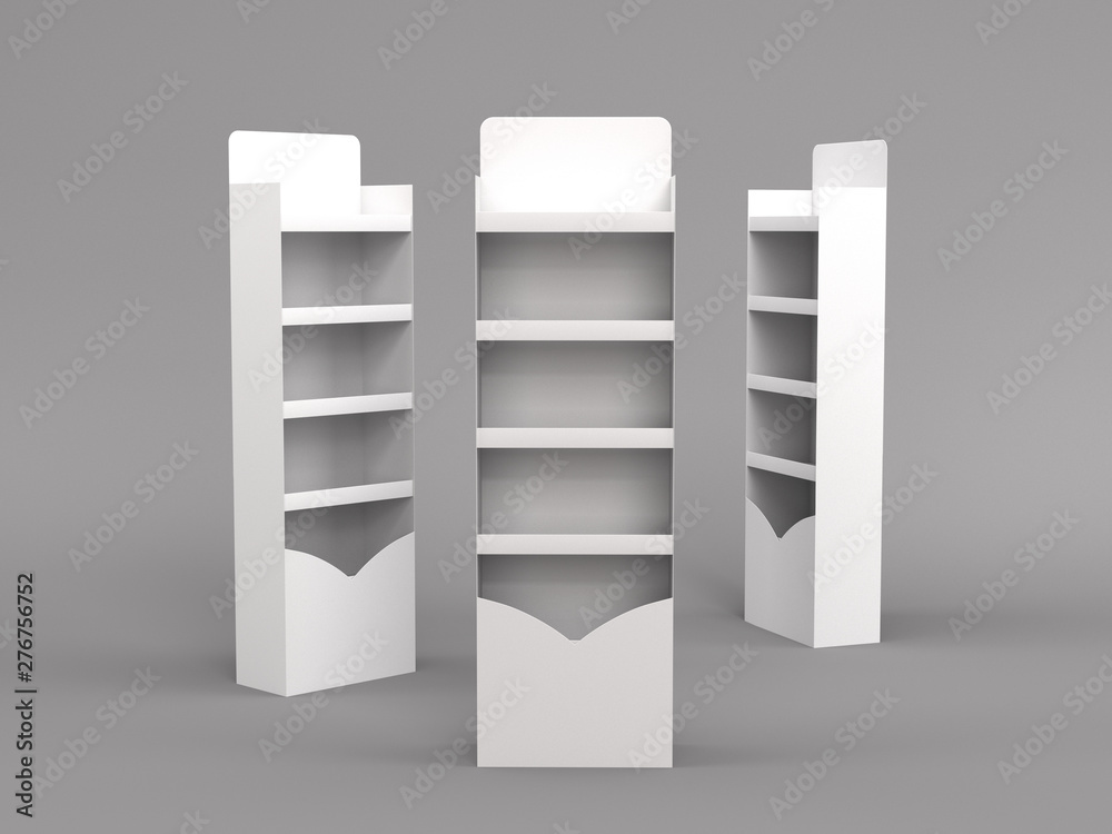 Empty Product Promotional Shelf Display Stand Isolated On White. 3D render