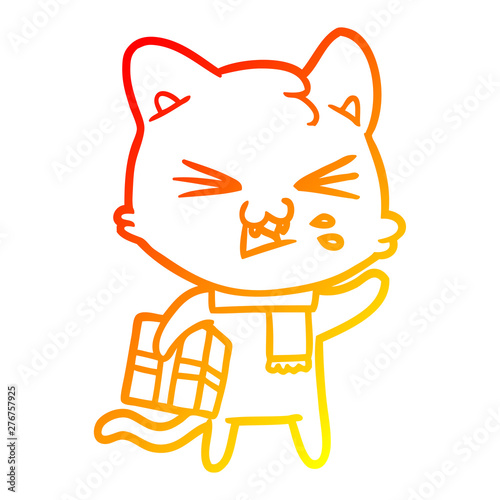 warm gradient line drawing cartoon cat hissing