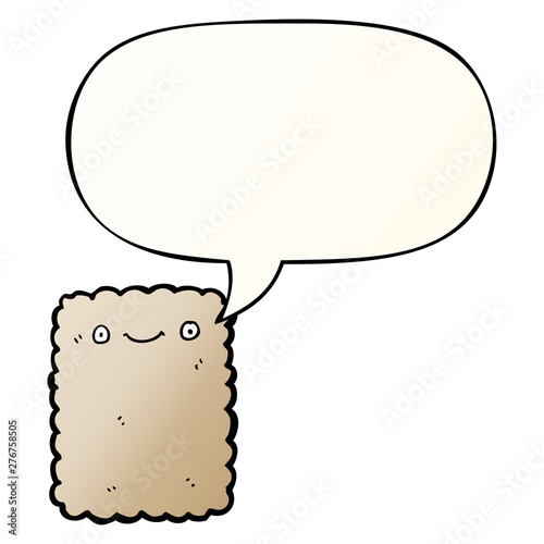 cartoon biscuit and speech bubble in smooth gradient style