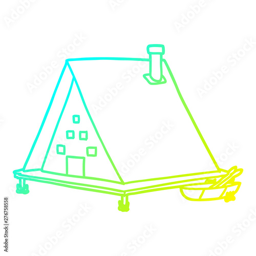 cold gradient line drawing cartoon lake house