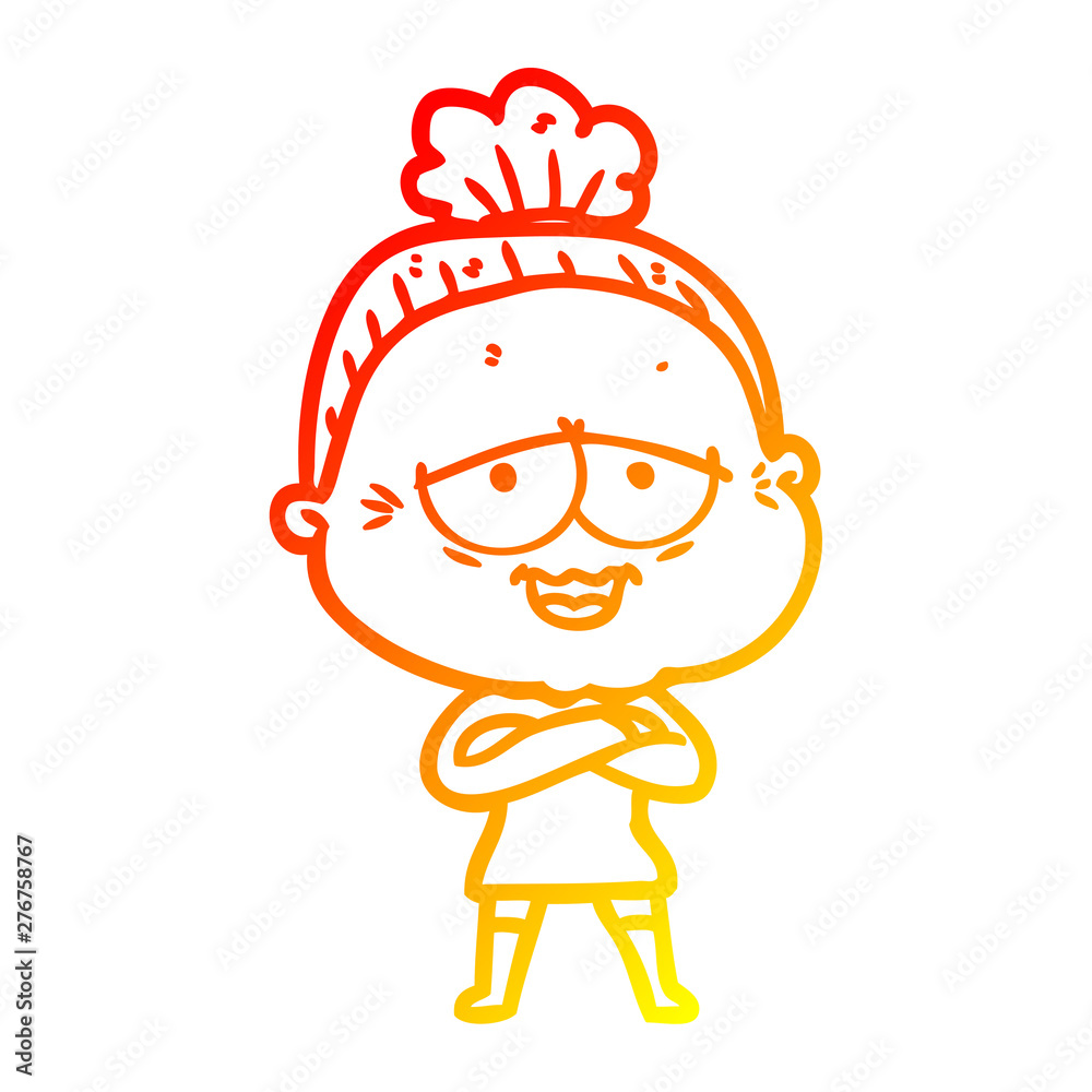 warm gradient line drawing cartoon happy old lady warm gradient line drawing cartoon happy old lady