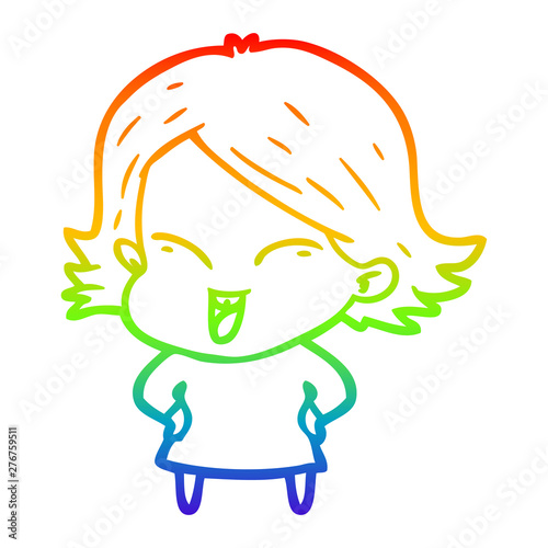 rainbow gradient line drawing happy cartoon girl