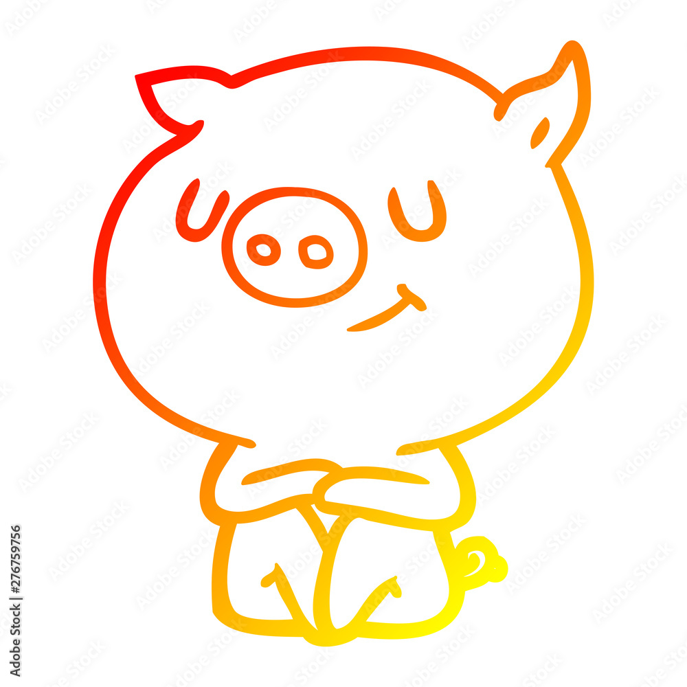 warm gradient line drawing happy cartoon pig