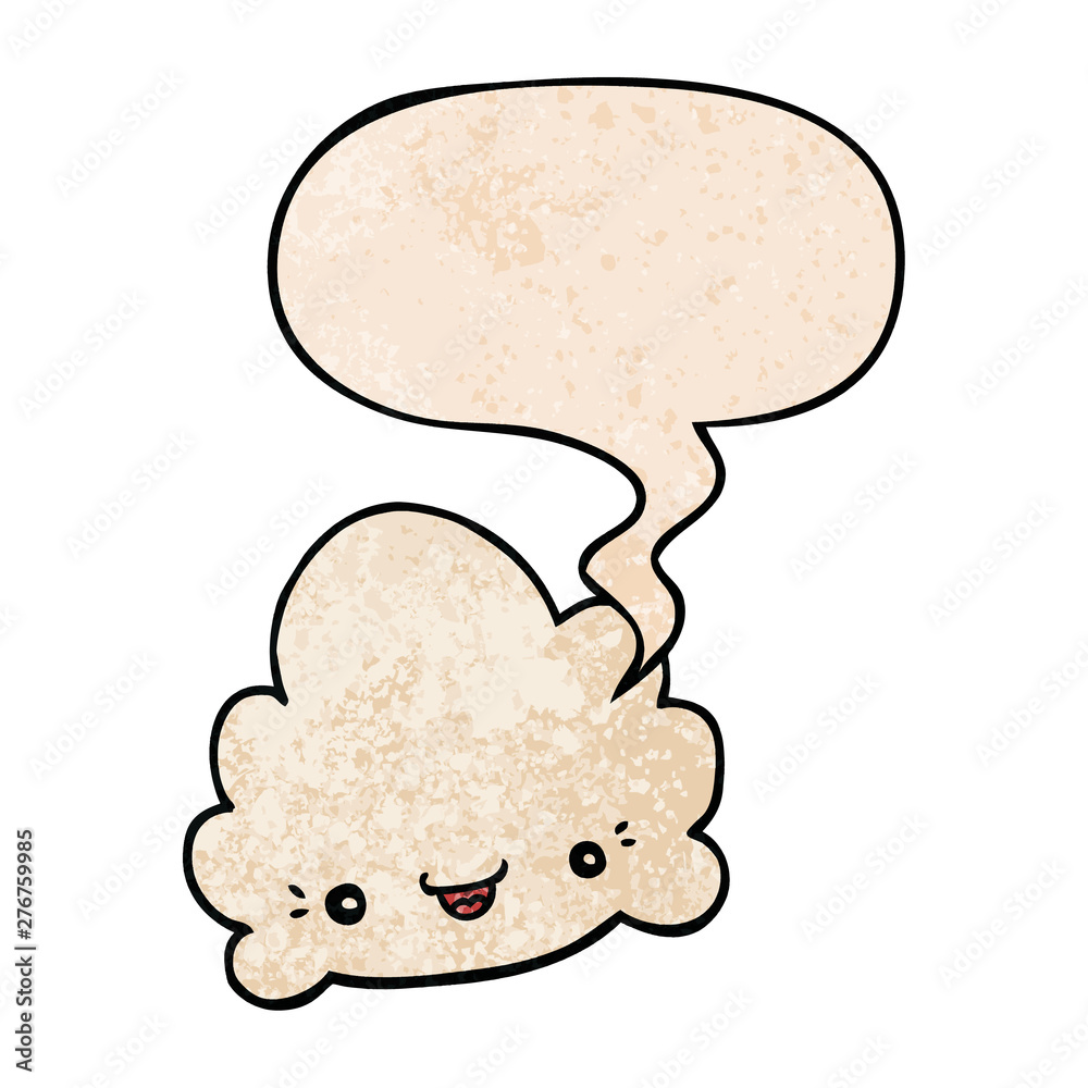cartoon cloud and speech bubble in retro texture style