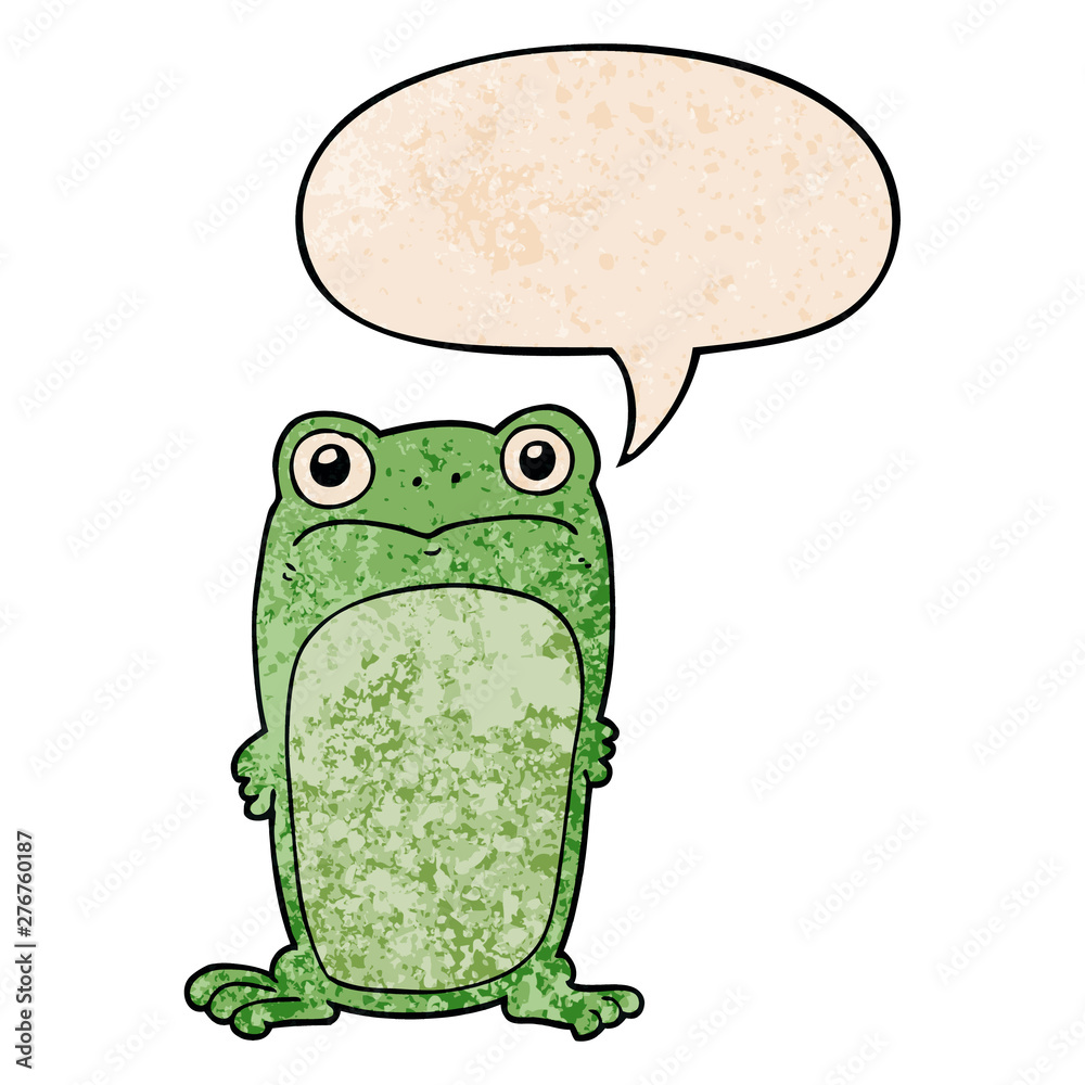 cartoon staring frog and speech bubble in retro texture style cartoon staring frog and speech bubble in retro texture style