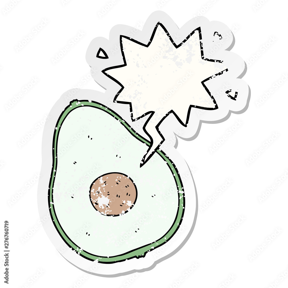 cartoon avocado and speech bubble distressed sticker cartoon avocado and speech bubble distressed sticker