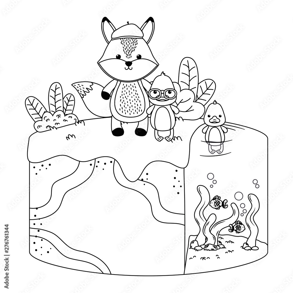 Fox and duck cartoon design Fox and duck cartoon design