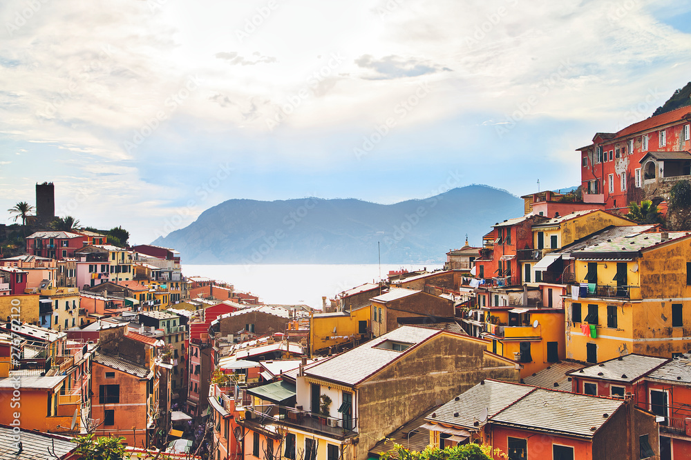 panoramic view from the roofs of a village in the Cinque Terre