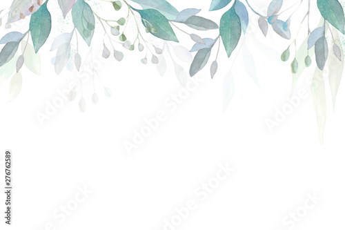 Herbal banner. Watercolor leaves and branches. Design for invitations and postcards