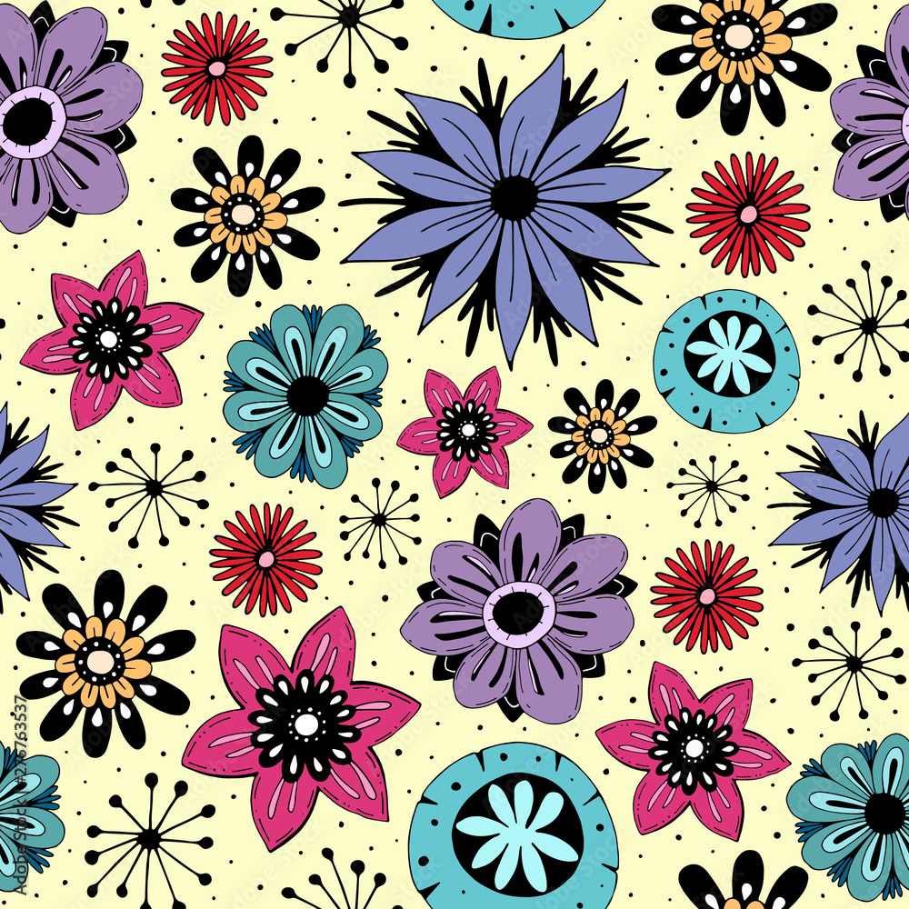 seamless pattern with cute flowers