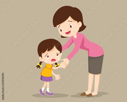 Mom hugging Daughter and talking to her