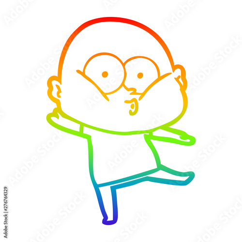 rainbow gradient line drawing cartoon bald man staring