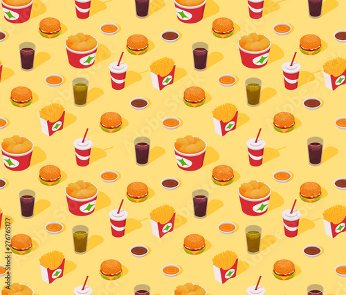 Fast-food Seamless Isometric Vector Pattern
