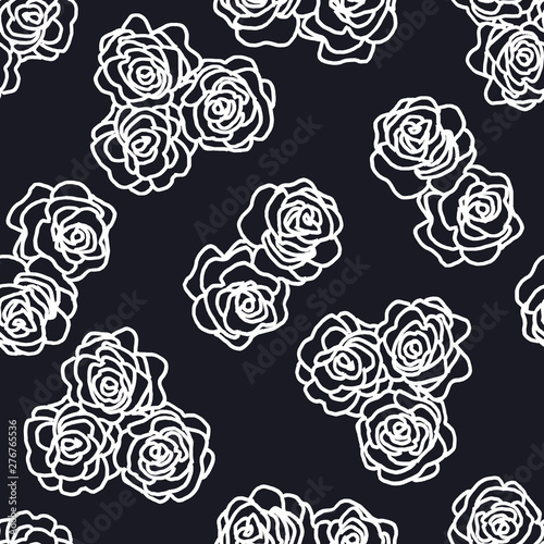 The white outline of a flower on black background. Vintage texture. Retro style background. Decorative floral pattern. Design template. Floral bouquet decoration. Wedding concept. Design element.