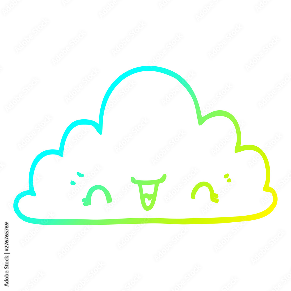 Obraz premium cold gradient line drawing cute cartoon cloud