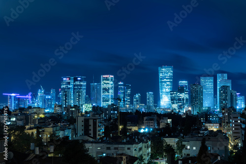 Panorama Of Tel Aviv Skyline At Night , View of Tel Aviv at night. Israel