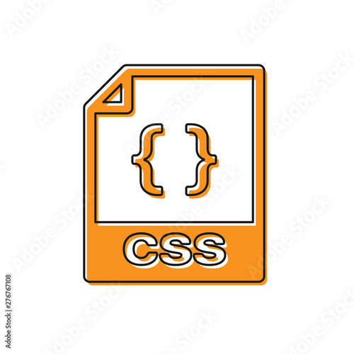 Orange CSS file document icon. Download css button icon isolated on white background. CSS file symbol. Vector Illustration