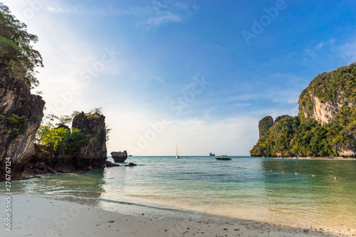Seascape of beautiful empty tropical beach and lagoon with clear water on Koh Hong Island in Thailand