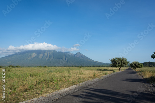 An asphalt road with the beautiful surrounding nature on Baluran. Baluran National Park is a forest preservation area that extends about 25.000 ha on the north coast of East Java, Indonesia.