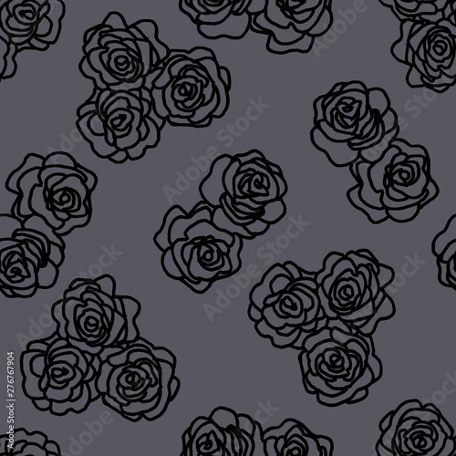 The black outline of a flower on grey background. Vintage texture. Retro style background. Decorative floral pattern. Design template. Floral bouquet decoration. Wedding concept. Design element.