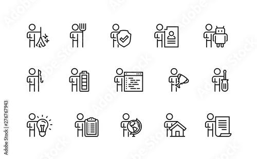 People and Professions, Activities, Occupation Vector Icon Set in Outline Style