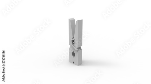 3d rendering of a grey clothespin isolated in white studio background photo