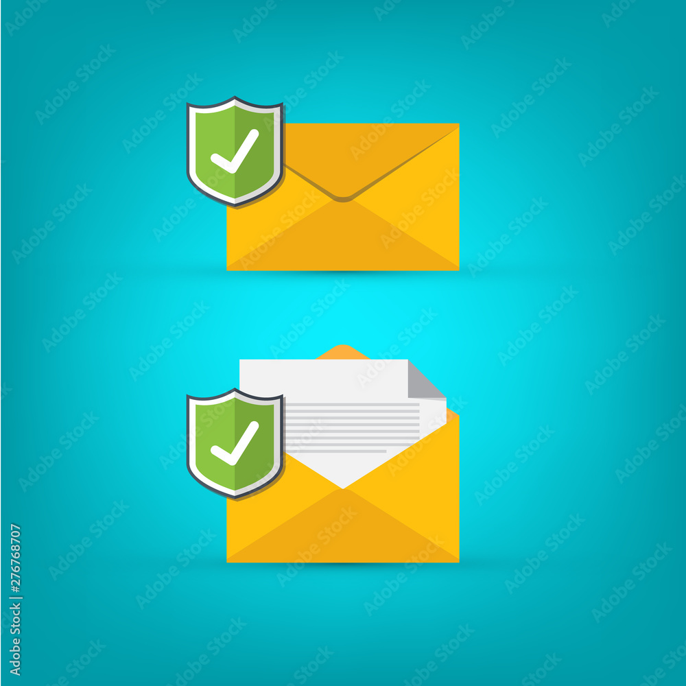 Email security concept, e-mail envelope with shield icon Email security concept, e-mail envelope with shield icon