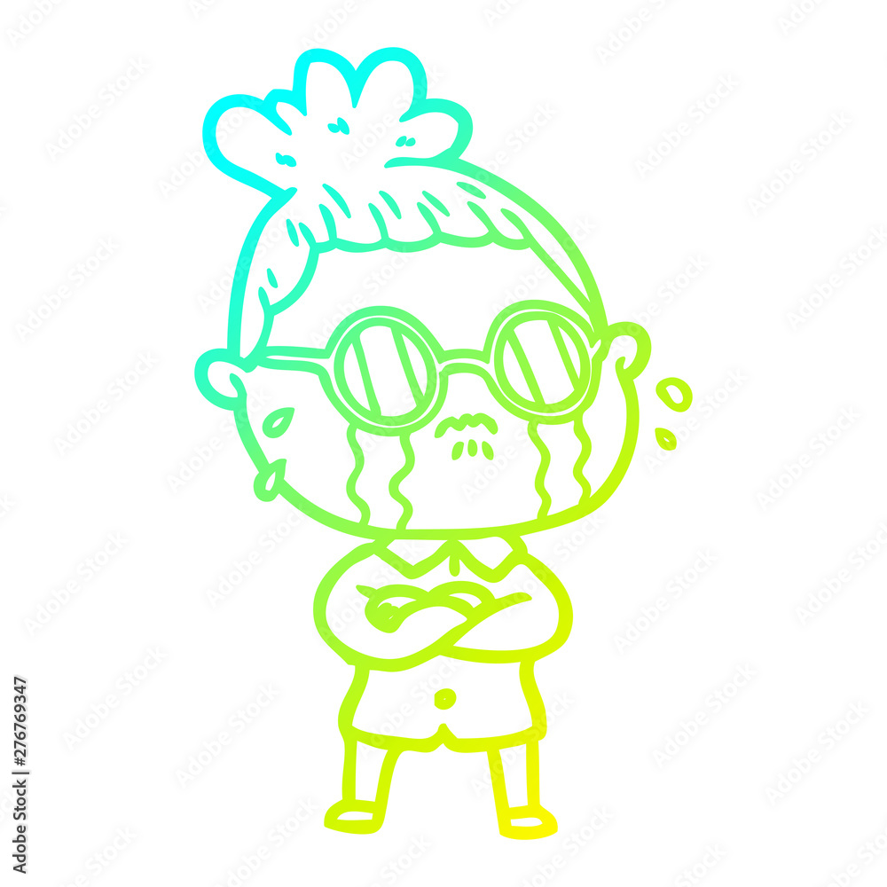 cold gradient line drawing cartoon crying woman wearing spectacles cold gradient line drawing cartoon crying woman wearing spectacles
