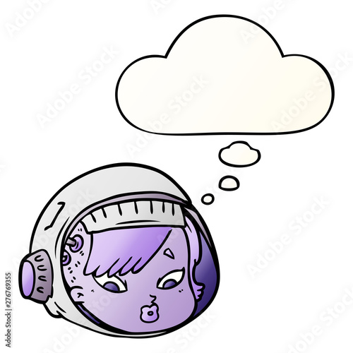 cartoon astronaut face and thought bubble in smooth gradient style
